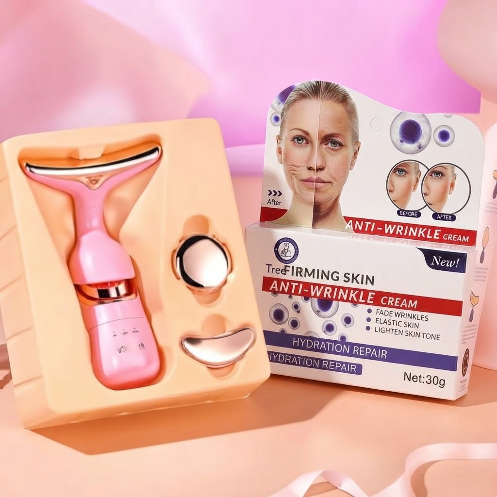 Combo Piña Refresh - Dispositivo Masajeador Facial 3 en 1 + Crema Antiarrugas