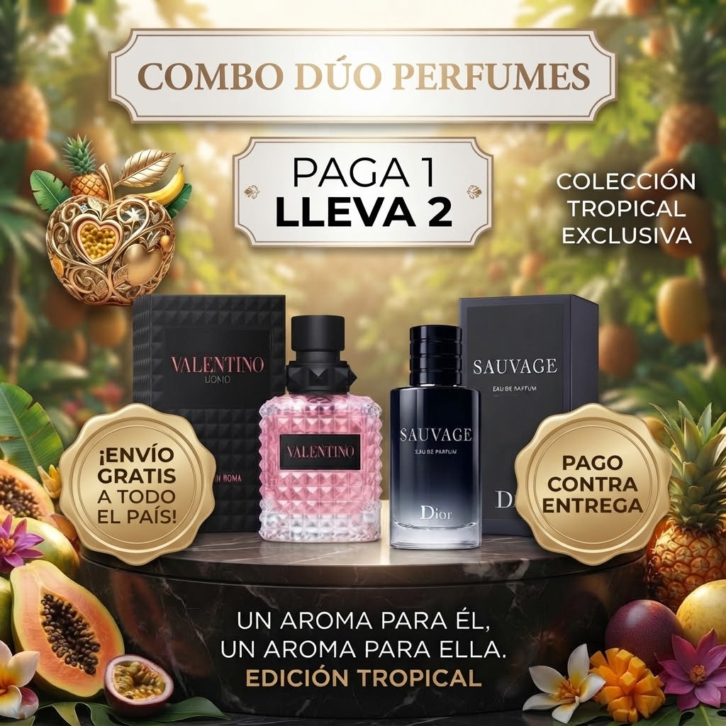 🔥 COMBO DÚO PERFUMES TROPICAL: VALENTINO + SAUVAGE (PAGA 1 LLEVA 2) 🔥
