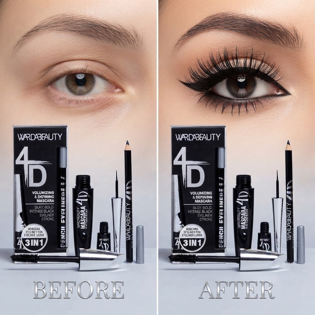 Combo Capilar & Maquillaje 4D: Cepillo Fototerapia LED + Kit Completo de Pestañina y Delineador