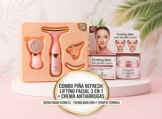 Combo Piña Refresh - Dispositivo Masajeador Facial 3 en 1 + Crema Antiarrugas