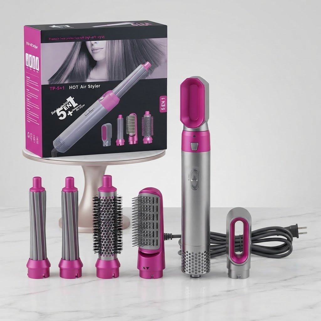 Combo Pro-Styler: Cepillo Multifunción 5 en 1 + Kit de 15 Rulos Sin Calor ¡Llévalos Ambos por el Precio de 1 + Envío Gratis!