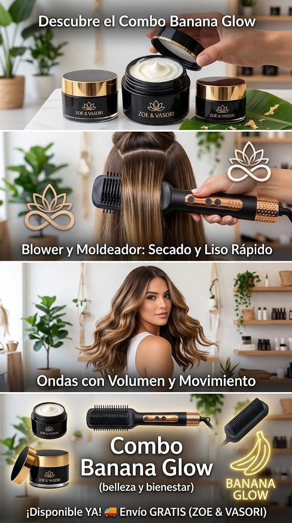Combo Banana Glow - Cepillo Secador Alisador y Moldeador de Cabello