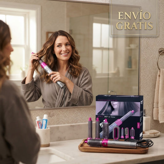 Combo Pro-Styler: Cepillo Multifunción 5 en 1 + Kit de 15 Rulos Sin Calor ¡Llévalos Ambos por el Precio de 1 + Envío Gratis!