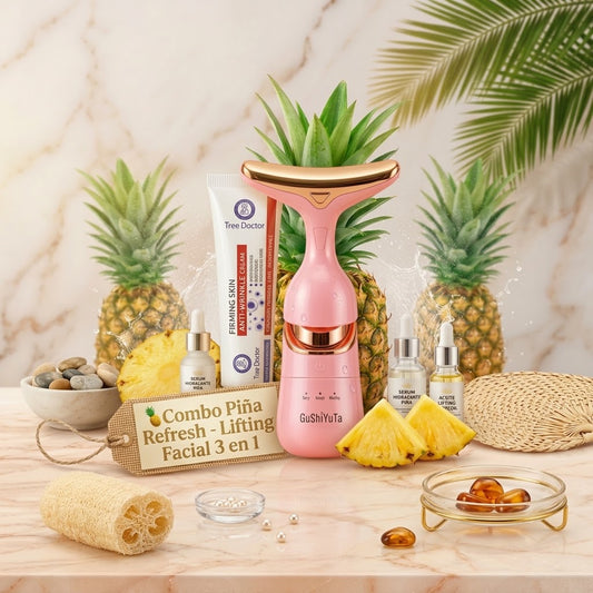 Combo Piña Refresh - Dispositivo Masajeador Facial 3 en 1 + Crema Antiarrugas