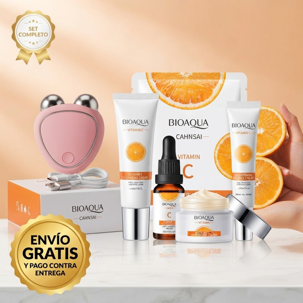 Combo Lifting Tropical: Dispositivo de Microcorriente + Set Bioaqua Vitamina C (Efecto Antiedad)