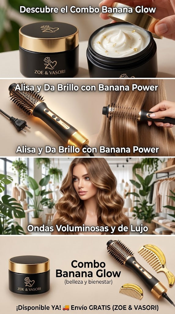 Combo Banana Glow - Cepillo Secador Alisador y Moldeador de Cabello