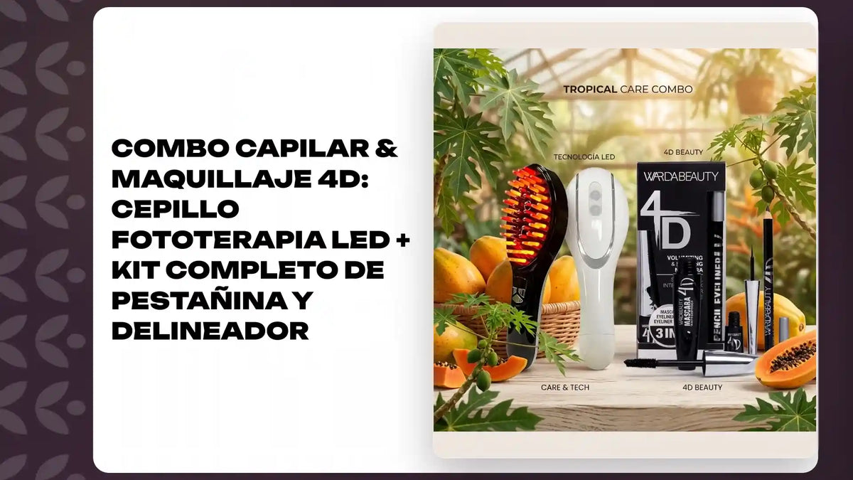 Combo Capilar &amp; Maquillaje 4D: Cepillo Fototerapia LED + Kit Completo de Pesta&ntilde;ina y Delineador by@Outfy