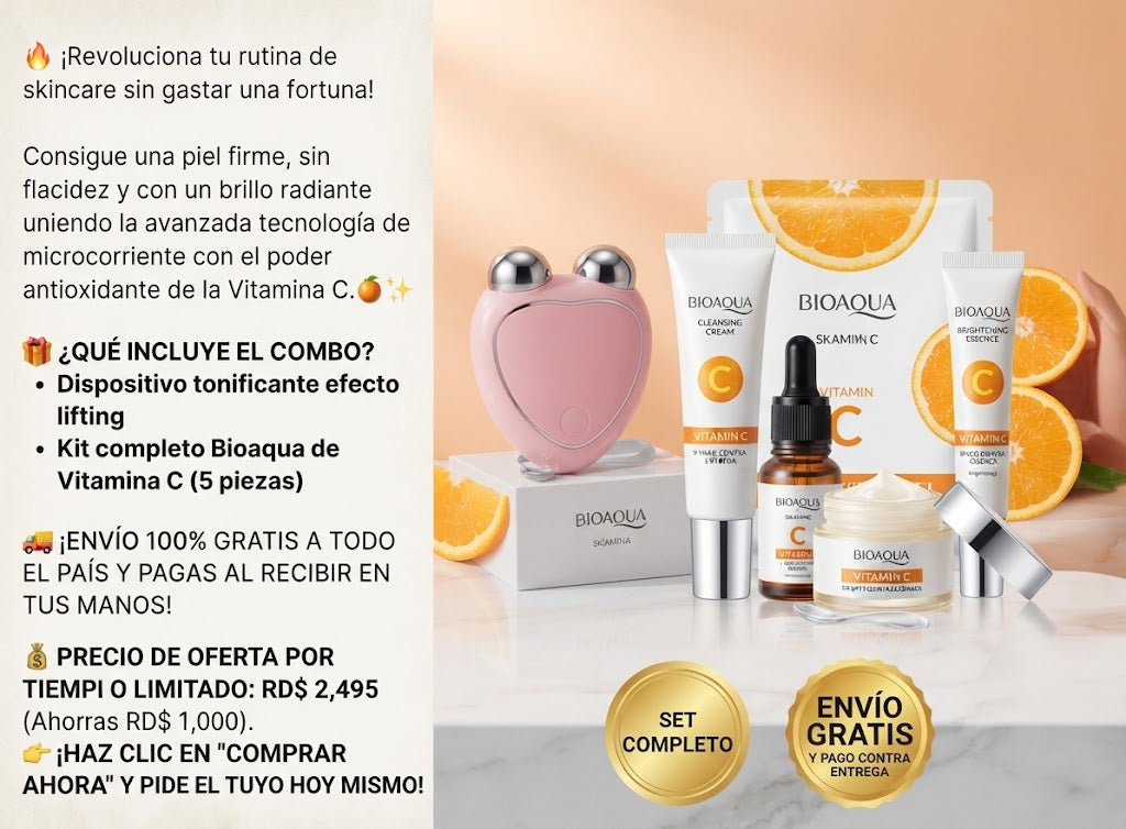 Combo Lifting Tropical: Dispositivo de Microcorriente + Set Bioaqua Vitamina C (Efecto Antiedad)