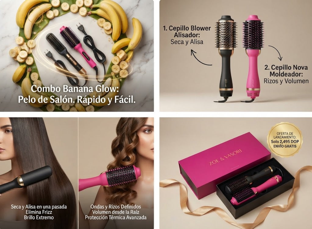 Combo Banana Glow - Cepillo Secador Alisador y Moldeador de Cabello